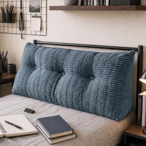 Headboard Pillow Twin, Dorm Wedge Pillow, Bed Pillows for Sitting up in Bed, Dorm Bed Headboard for Read, Work, Play in Beds, Daybed Backrest Pillows with Removable Washable Cover, Navy Blue