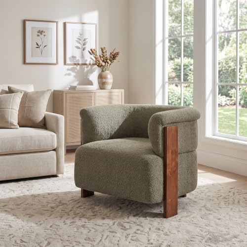 Merax 31.7" Mid-Century Boucle Fabric Barrel Accent Chair, Green