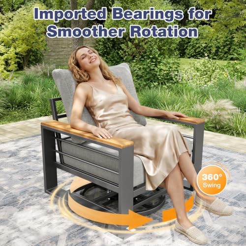 Aoxun Aluminum Patio Furniture Set 7 Seats with Swivel Chair, Oversized Outdoor Sectional with Washable Thick Cushions, Coffee Table, Patio Conversation Sets for Porch, Balcony, Deck