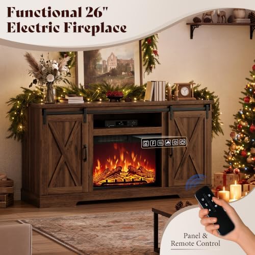 AMERLIFE 59" Fireplace TV Stand for TVs up to 65" with Sliding Barn Doors