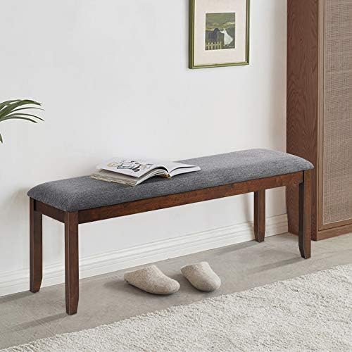 GIANTEX 2-Pack Dining Room Bench with Upholstered Padded Seat, Wood Bench for Bedroom, End of Bed, Entryway, Kitchen, 47” x 15.5” x 19.5” Ottoman, Indoor Rubber Bench Seat, Grey