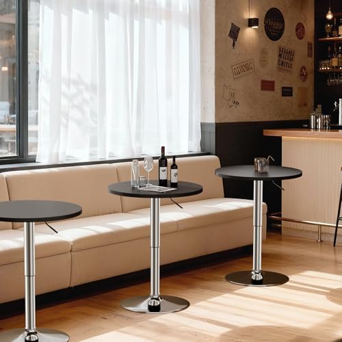 Shahoo Bar Table, Adjustable Height Pub Table 27.4-36 Inches, Cocktail Table for Bar, Bistro, Café, Home, Silver and Black