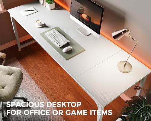 Huuger Computer Desk, 80 Inch Office Desk, Gaming Desk with Storage, Writing Desk Work Desk for Home Office, Study, Long Simple Desk, Large Legroom, Metal Frame, White