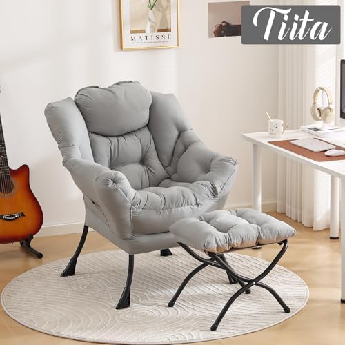Tiita Lazy Chair with Ottoman, Comfy Reading Accent Chair, Light Grey