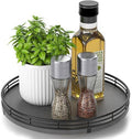 AMH10-Inch Natural Slate Lazy Susan with Black Raised Iron Rim
