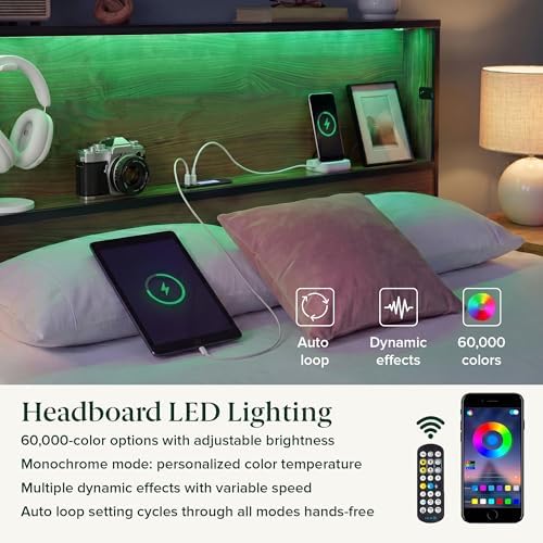 Zinus Kai Platform Bed Frame, RGB LED Lights, USB Charging Station, Queen