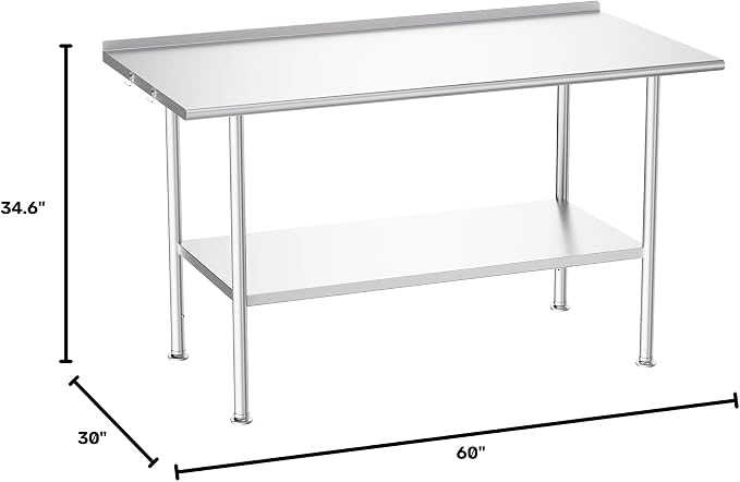 Atelicf NSF Stainless Steel Prep Table 30X60 inch with Backsplash