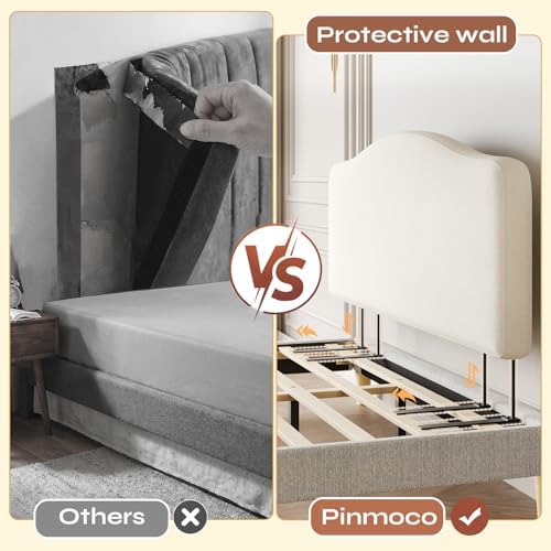 Pinmoco King Upholstered Headboard, Height Adjustable Velvet, Ivory
