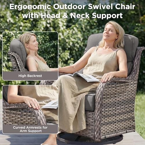 Luxury 3 Pieces Patio Furniture Sets-All Weather Wicker Rattan 3-Seat Sofa Set with Comfy 6" Cushion, Multifunctional Ottomans Patio Conversation Set for Deck Backyard Garden(Grey/Grey)