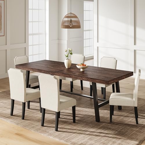 Garvee 87" Farmhouse Dining Table, Large Kitchen Table, Dark Rustic Birch