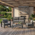 Solaste Aluminum Outdoor Patio Furniture Set, 4 Seats Patio Sectional Sofa with 5" Thick Cushion, Outdoor Patio Set with Coffee Table for Porch, Backyard, Deck, Yard, Grey