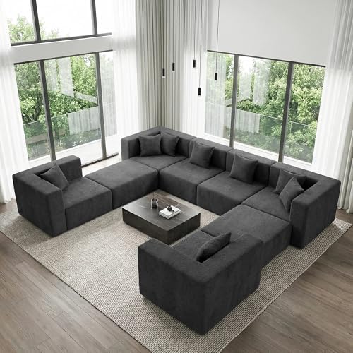 MONVANE Oversized U-Shaped 8 Seat Modular Sectional Sofa, Dark Grey