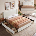 Queen Bed Frame with Storage Drawers, Corduroy Bed with Headboard, Cream