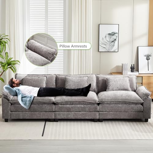 Oprisen 120" Modular Sectional Sofa, Comfy 3 Seater Deep Cloud Couch