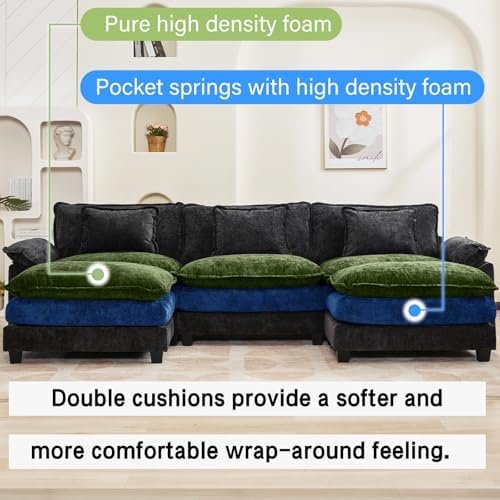 Oprisen 120" Modular Sectional Sofa, Comfy Deep Cloud Couch with Ottoman