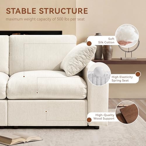 Ihanherry 141" Oversized Cloud Sectional Couches for Living Room, Modular Sectional Sofa with Wide Deep Seat, U Shaped Couch with Throw Pillow and Storage Ottoman, Beige
