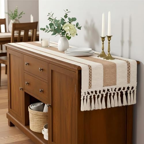 FEXIA Boho Table Runner with Tassels 12x36 Inch for Fall Home Decor