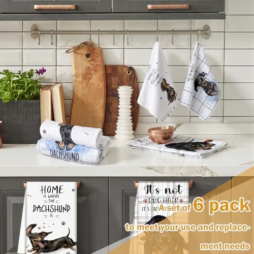 Redbaker 6 Pcs Dachshund Kitchen Towels Funny Dishcloth