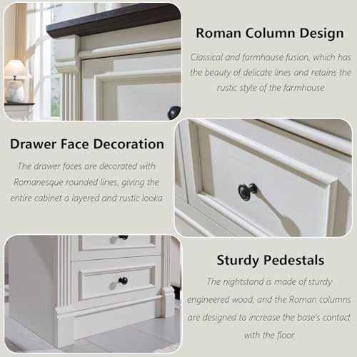 Aitjunz 26" Tall 2 Drawers Dresser for Bedroom, End Table, Antique White