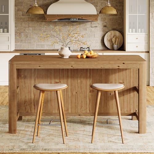 63" Solid Wood Kitchen Island with Storage Shelves, Easy Assembly