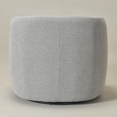KINWELL 34" W Boucle Swivel Barrel Chair with Toss Pillow, Gray