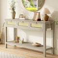 SUPERJARE Rattan Console Sofa Table with Outlets, USB-C Port and 3 Drawers