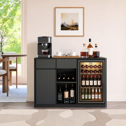 Coffee Bar with Mini Fridge Space,Liquor Wine Mini Bar Cabinet with Storage