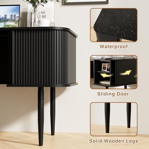 Furniway 55" Modern Writing Desk, Wood Home Office Desk, Black