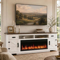 Fireplace TV Stand with Barn Door, 95 inch, Modern White