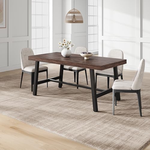 Garvee 63" Farmhouse Dining Table, Rustic Kitchen Table, Dark Rustic Birch