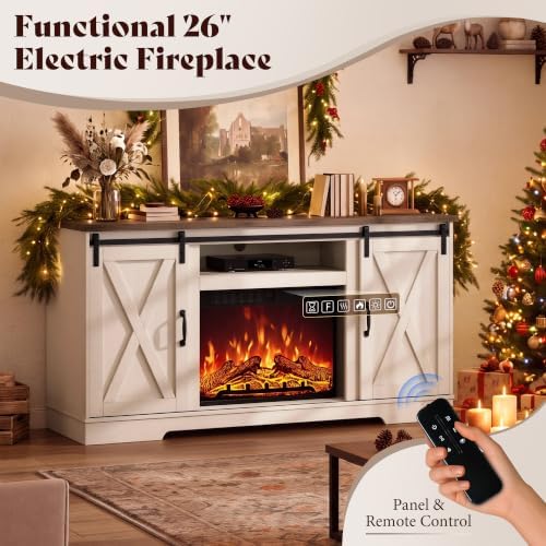 AMERLIFE 59" Fireplace TV Stand for TVs up to 65" with Sliding Barn Doors