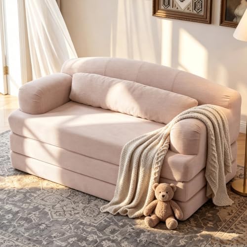 57” Convertible Sleeper Sofa Bed, Boneless Couch, Pink