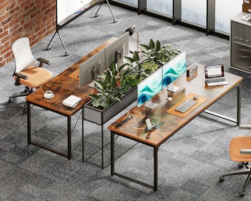 Coleshome 71 Inch Computer Desk with USB Ports, Large Office Desk, Long Study Student Writing Desk, Rustic Brown