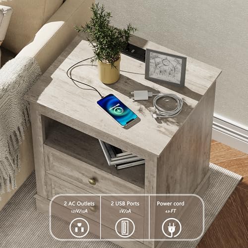 KIGOTY Farmhouse Bedroom Set, 3 Pcs Dresser and Nightstand Sets, 9 Drawer Dresser & 2 Drawer Nightstand Set with Charging Station,Rustic Wood Bedroom Furniture Set for Home