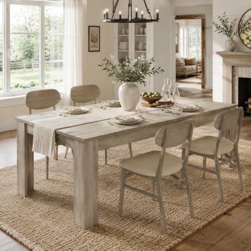 71" Farmhouse Dining Table for 6-8 People, Large Rectangular Kitchen Table, Rustic Wood Dinner Table for Dining Room and Living Room, Sturdy Country Table for 6 to 8, 300 lbs, Rustic Gray