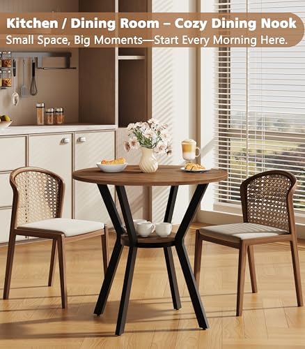 MECHYIN 31.5" Round Dining Table for 2-4, Small Kitchen Table with Storage
