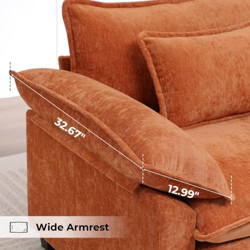 Oversized Accent Chair for Living Room,44" Chenille Upholstered Armchair with Extra Thicked,Modern Cloud Sofa Chair,Comfy Reading Chair Side Chair for Bedroom Apartment Terracotta Orange