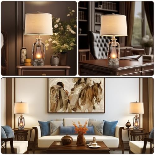Farmhouse Rustic Table Lamps Set of 2, Iron Gray