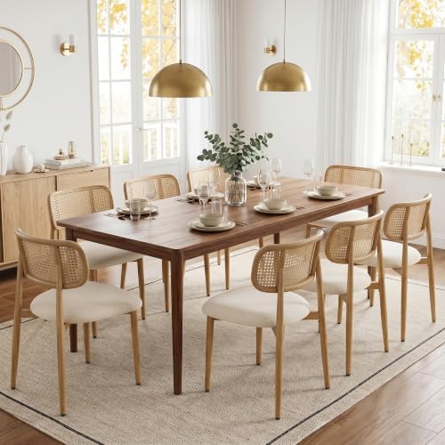 UVV Dining Chairs Set of 2, Metal Kitchen Chairs with Modern Fabric Upholstered for Dining Room, Beige Rattan