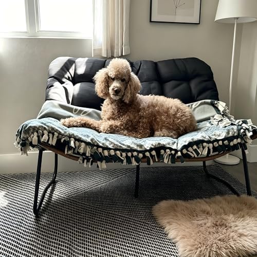 Outdoor Loveseat, Boho Rattan Patio Couch with Soft Cushion (Black)