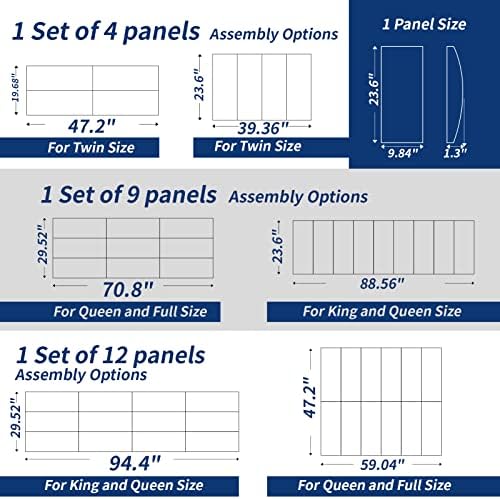 Art3d 9-Pack Peel and Stick Upholstered Headboard, 9.84 x 23.62 in, Black