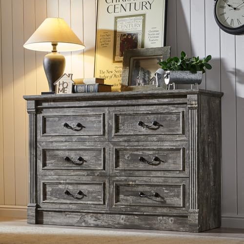 Aitjunz Farmhouse 47'' Wide 6 Drawer Dressers for Bedroom, Light Grey