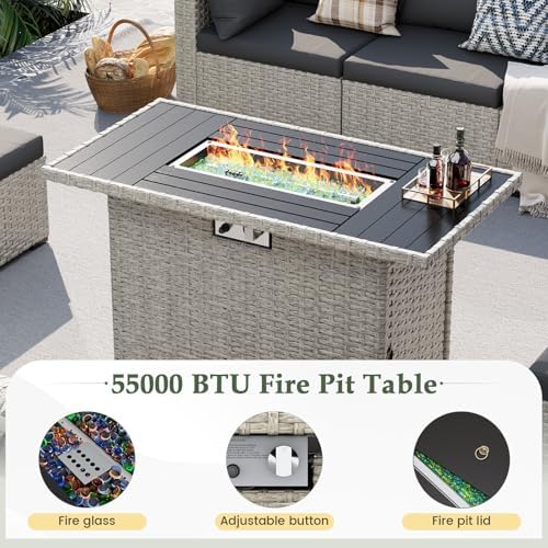Outdoor Patio Furniture Set with Fire Pit 8 Pcs Wicker Sectional Sofa Black