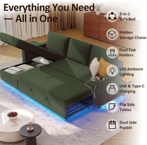 Ball & Cast 80" Sectional Sleeper Sofa Bed Pull Out Couches for Living Room