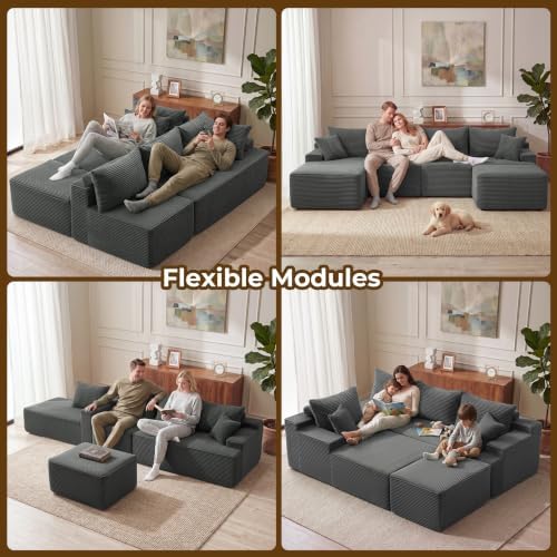 Mangodan Cloud Sectional Couch, Boneless Couches for Living Room, Grey