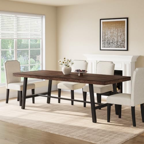 GarveeHome Industrial Dining Table for 8-10 People, 86.61" Long Kitchen Table with Sturdy Metal Frame, Rectangular Counter for Dinner, Kitchen, Dining Room (Dark Rustic Birch, 87" Non-extendable)