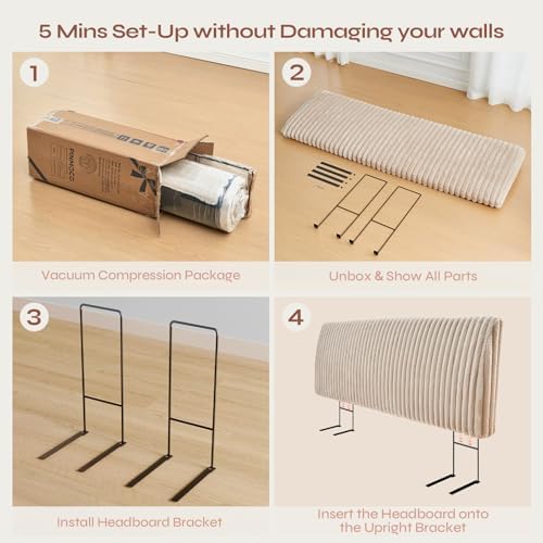 Pinmoco 4.7" Upholstered Modern Headboard for King Size Bed, Height Adjustable and Ergonomic Headboard, Easy Assemble, Sturdy and Durable, Faux Rabbit Fur, Light Camel