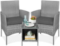 Best Choice Products 3-Piece Outdoor Wicker Conversation Bistro Set, Space Saving Patio Furniture for Garden w/Side Table - Gray/Gray
