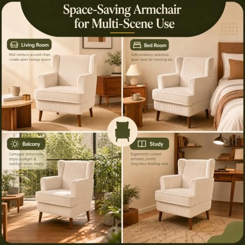 VINGLI 26" Wingback Accent Chair Set of 2, Corduroy Armchair for Apartment