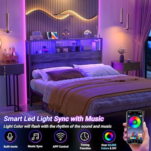 Aheaplus Headboard for Full Size Bed with Storage, Headboards with Outlets